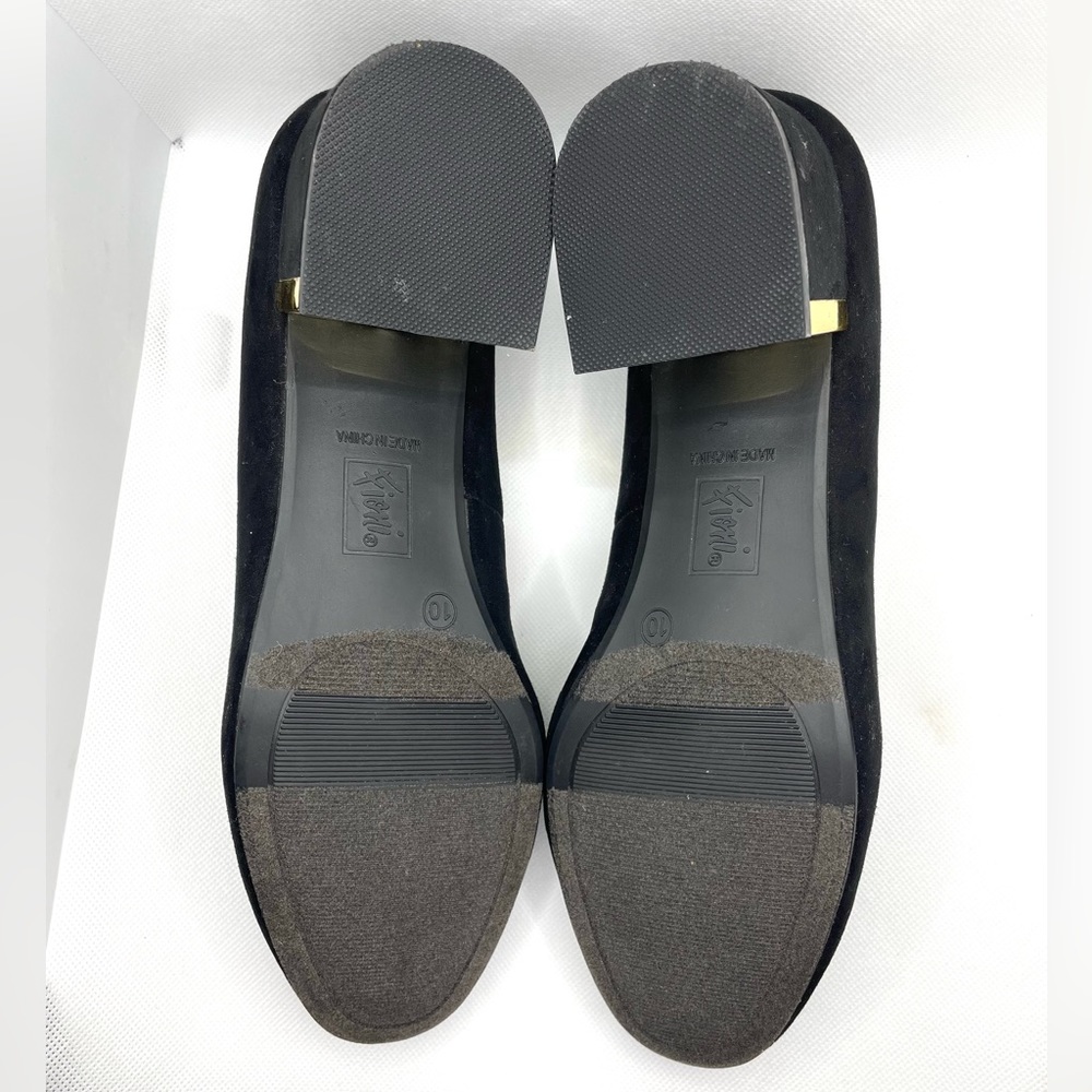 Fioni Faux Suede Black With Gold Accent Round Tip Heels Sz 10. 2" heel - Picture 7 of 10